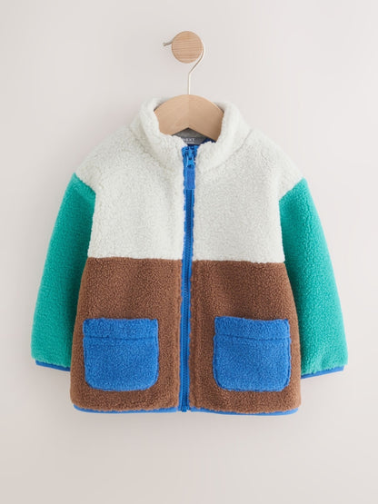 Colourblock Plain Funnel Neck Fleece Zip Through Fleece