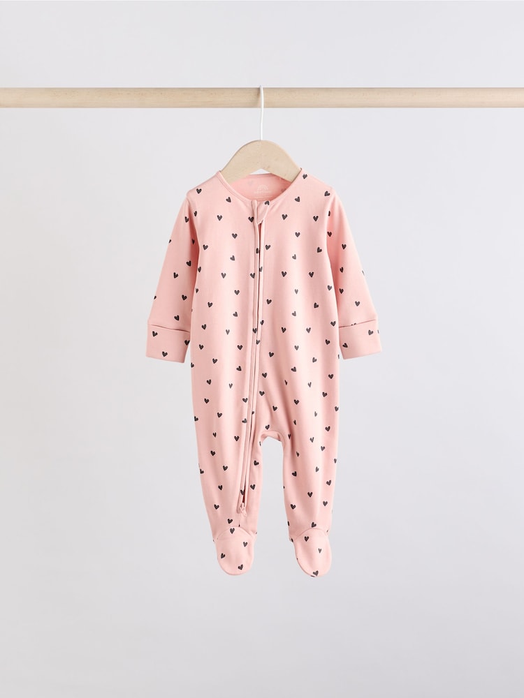 Brown/Cream 5 Pack Two Way Zip Baby Sleepsuits (0mths-2yrs)