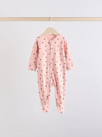 Brown/Cream 5 Pack Two Way Zip Baby Sleepsuits (0mths-2yrs)