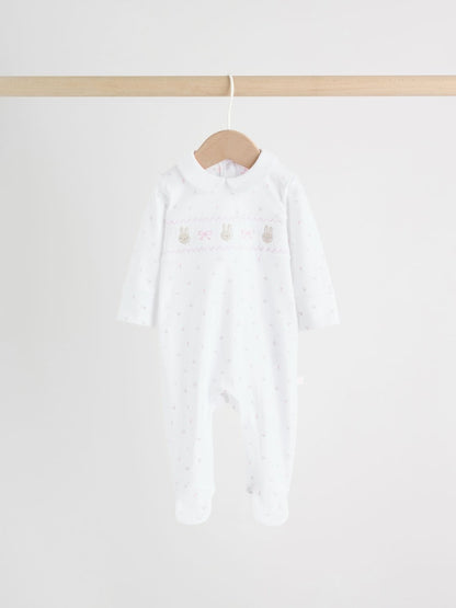 White/Pink Collar 3 Pack Baby Sleepsuits