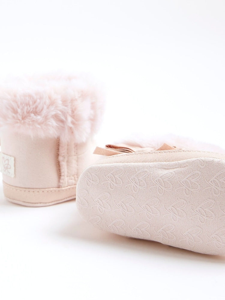 River Island Pink Bow Suedette Booties