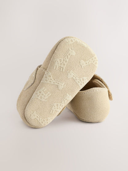 Stone Suede Leather Baby T-Bar Shoes (0-24mths)