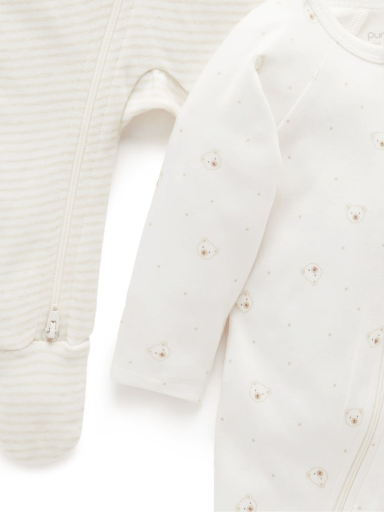 Purebaby Natural Zip Baby Sleepsuits 2 Pack