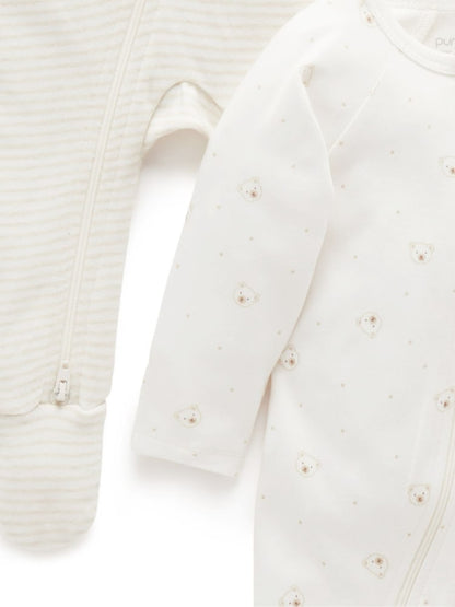 Purebaby Natural Zip Baby Sleepsuits 2 Pack