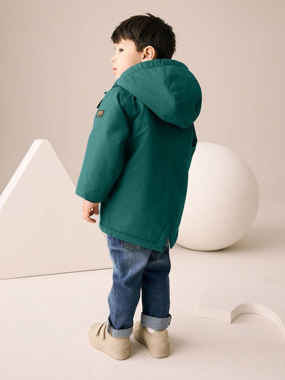 Forest Green Waterproof Borg Lined Parka Coat (3mths-7yrs)