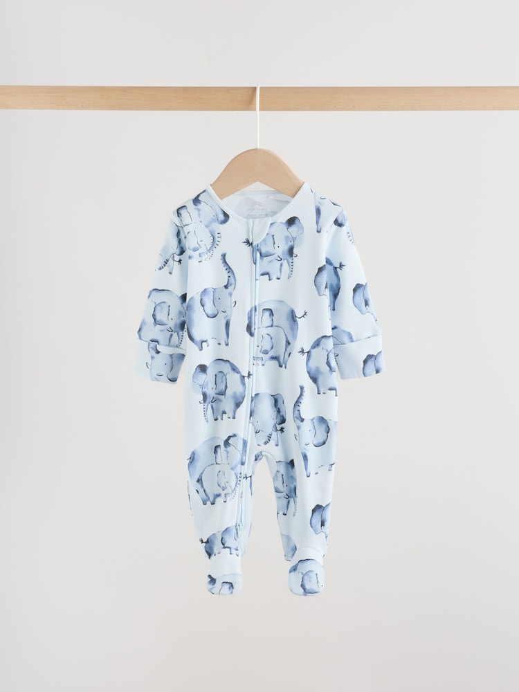 Blue Safari Two Way Zip Baby Sleepsuits 3 Pack (0mths-2yrs)
