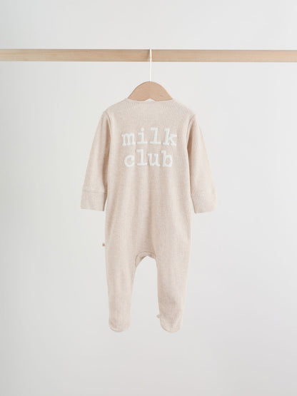 Neutral Milkclub Two Way Zip Baby Sleepsuits 3 Pack (0-2yrs)