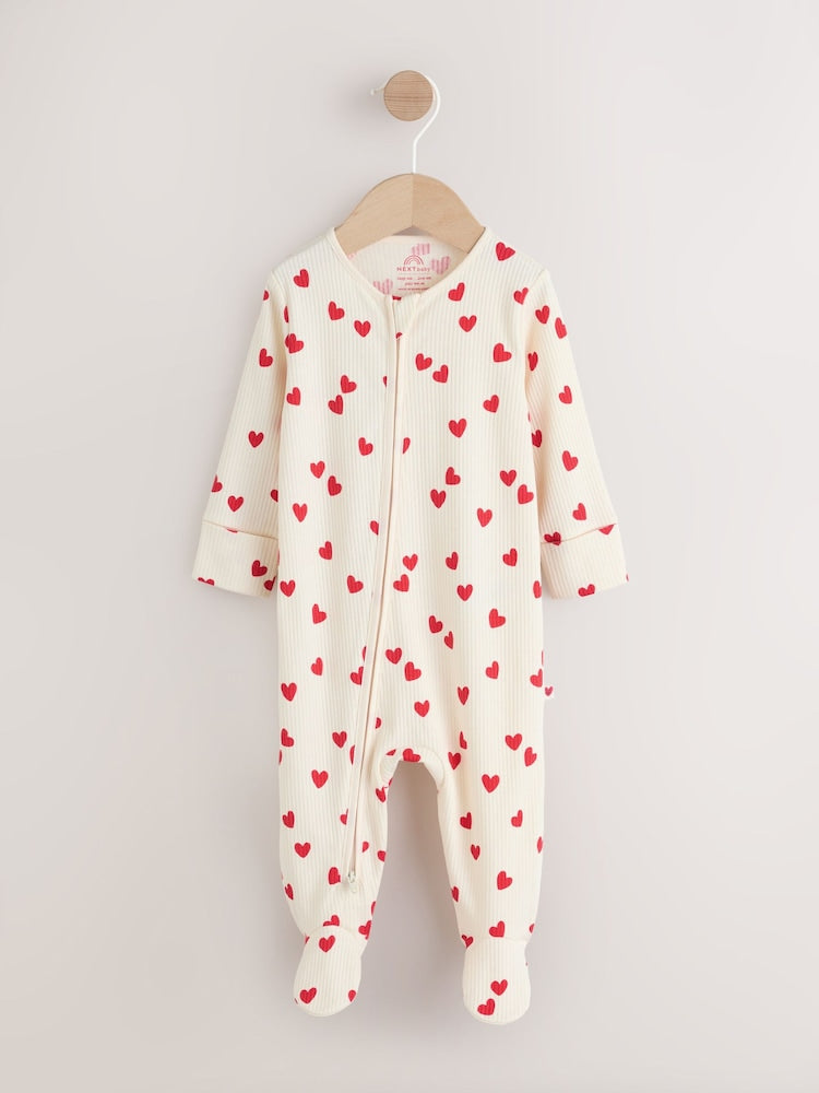 Red Heart Valentines Valentines Two Way Zip Baby Sleepsuit (0-