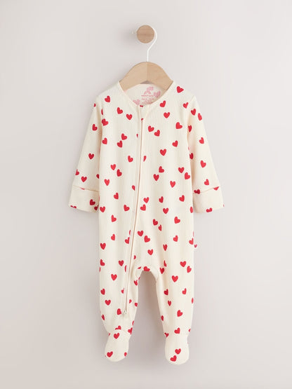 Red Heart Valentines Valentines Two Way Zip Baby Sleepsuit (0-
