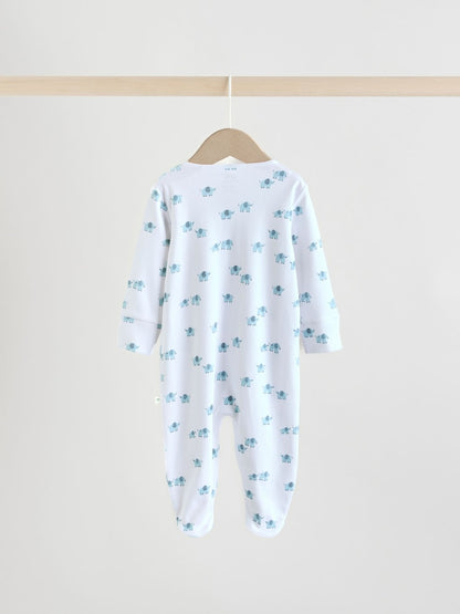 Blue Baby Linear Elephant Sleepsuits 3 Pack (0-2yrs)