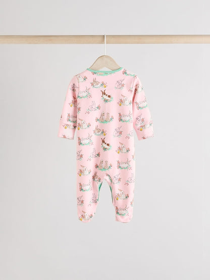 Pink/Ecru Cath Kidston Floral Baby 100% Cotton Sleepsuits 3
