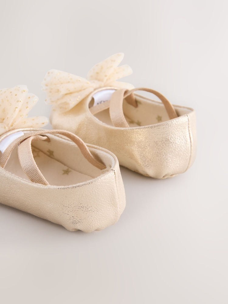 Gold Baby Bow Occassion Shoes (0-18mths)