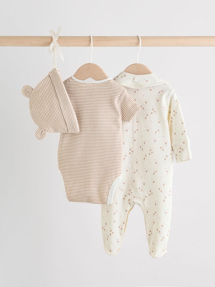 Neutral Baby Sleepsuit, Bodysuit, Beanie and Bib Set 4 Piece (0-9mths)