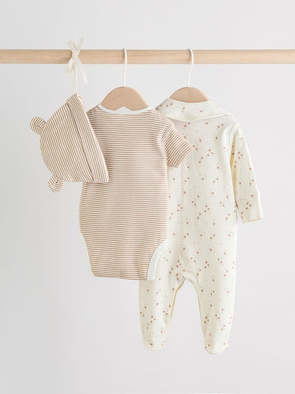 Neutral Baby Sleepsuit, Bodysuit, Beanie and Bib Set 4 Piece (0-9mths)