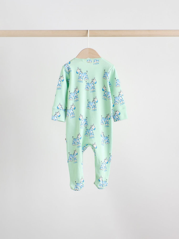 Multi Cotton Two Way Zip Baby Sleepsuits 5 Pack (0-2yrs)