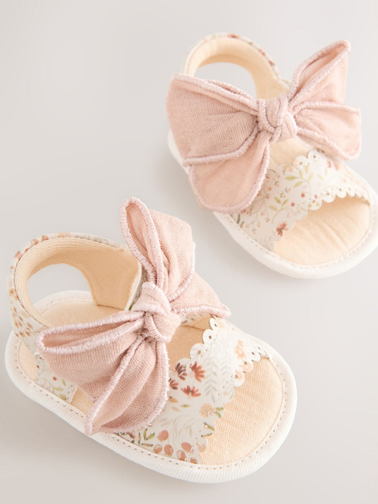 Pink Baby Bow Floral Sandals (0-24mths)