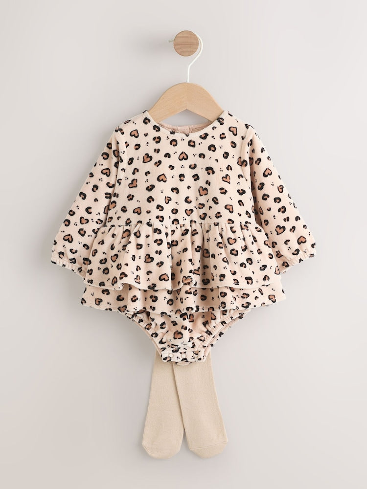 Natural Animal Baby Bloomer Rompers Set 2 Piece with Tights