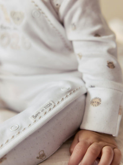 White Born in 2026 Baby Sleepsuit & Hat Set (0-9mths)