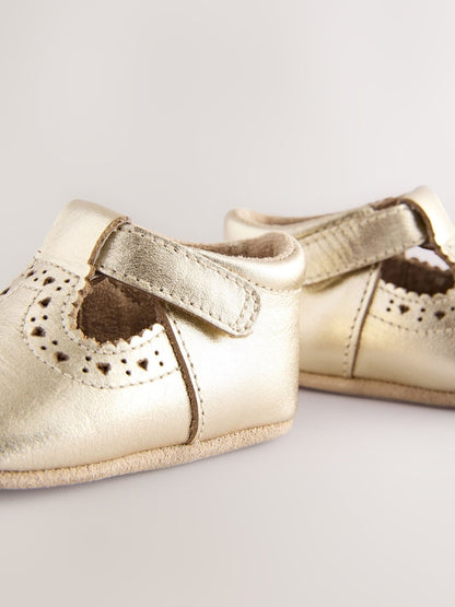 Gold Leather Baby T-Bar Shoes (0-24mths)