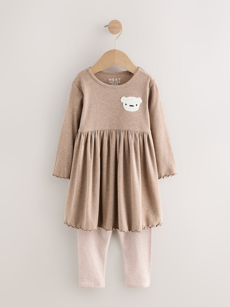 Neutral Bear Long Sleeve Dress and Leggings Set (3mths-7yrs)