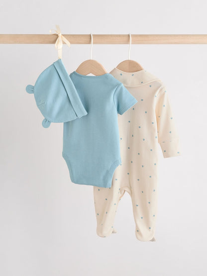 Blue Baby Sleepsuit, Bodysuit, Beanie and Bib Set 4 Piece (0-12mths)