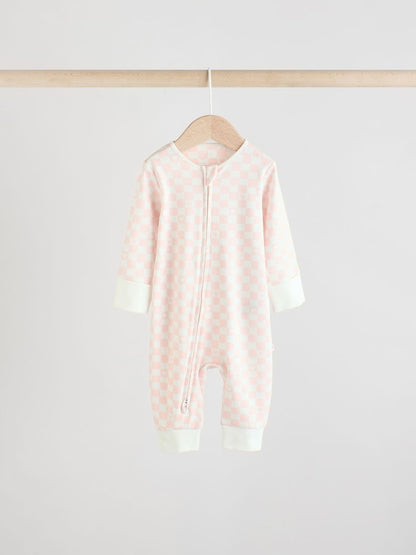 Pink Print Two Way Zip Baby Sleepsuits 4 Pack (0mths-3yrs)