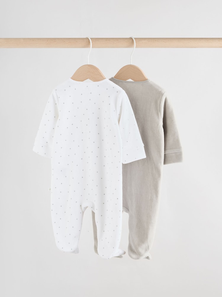 Grey Velour Two Way Zip Baby Sleepsuits 2 Pack (0-2yrs)