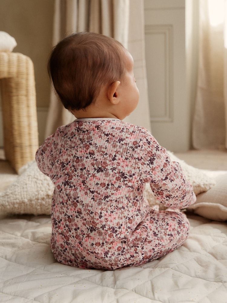 Pink/Rust Ditsy Floral 5 Pack Baby Sleepsuits (0-2yrs)