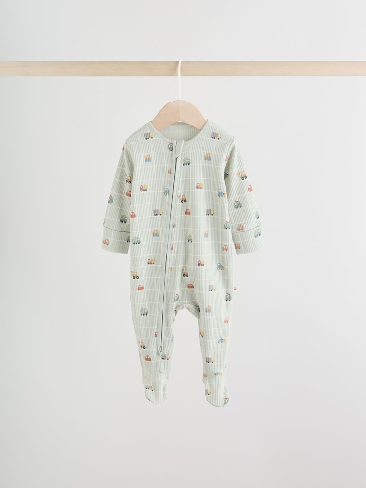 Multi Transport Two Way Zip Baby Sleepsuits 3 Pack (0mths-2yrs)