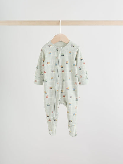Multi Transport Two Way Zip Baby Sleepsuits 3 Pack (0mths-2yrs)