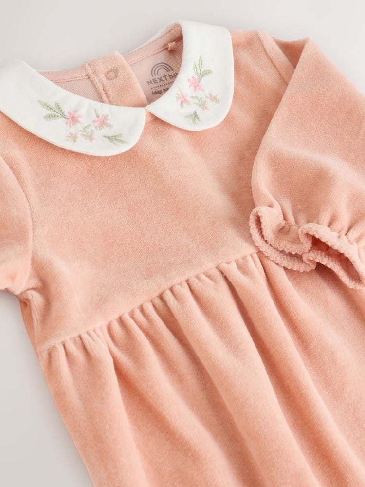 Pink Velour Baby Sleepsuit (0mths-3yrs)