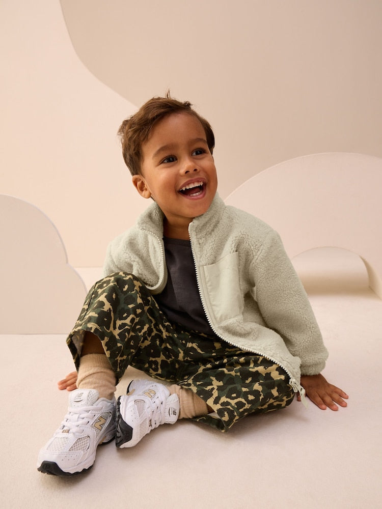 Stone Plain Funnel Neck Fleece Zip Through Fleece (3mths-7yrs)