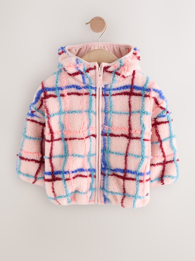 Pink Grid Print Zip Through Fleece (3mths-7yrs)