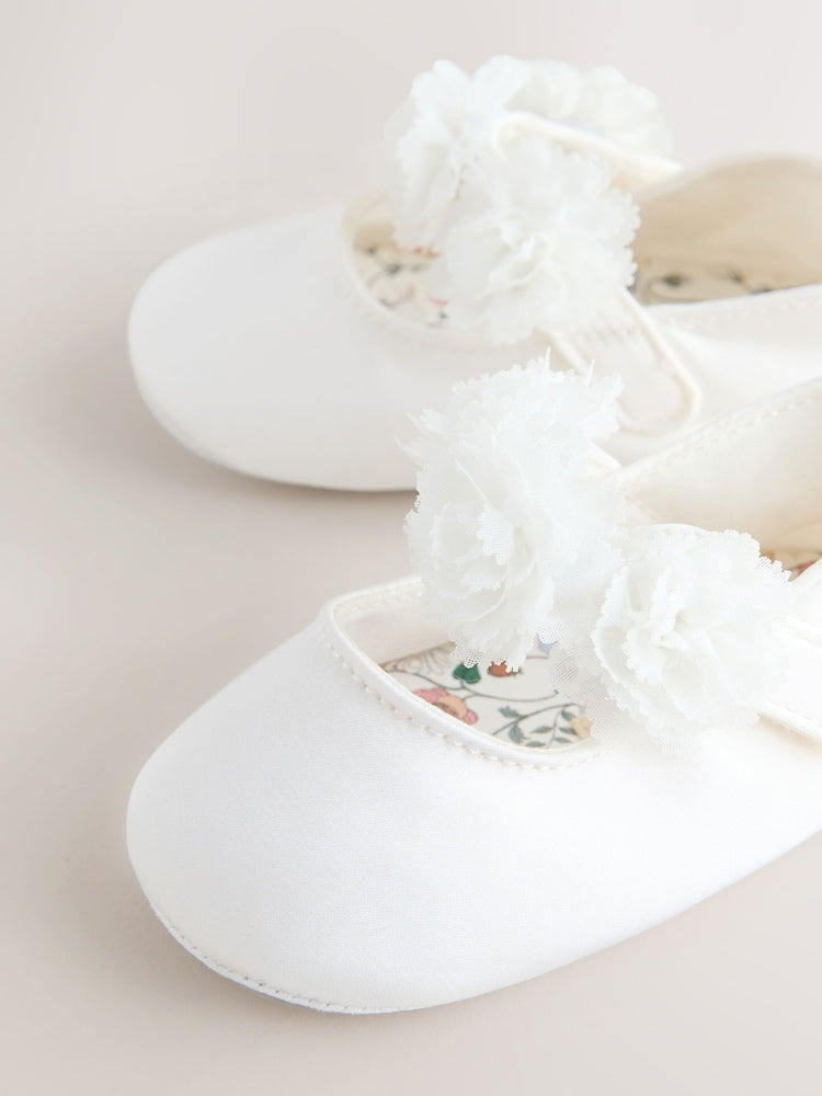 White Satin Baby Corsage Shoes (0-24mths)