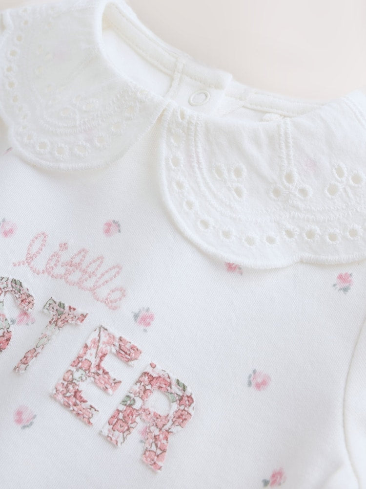 White Little Sister Family Baby Sleepsuit (0-2yrs)