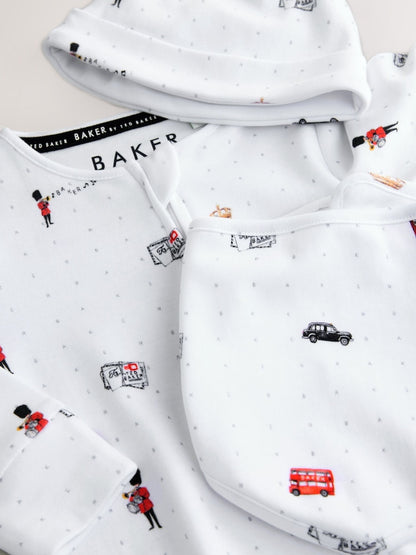 Baker by Ted Baker London Sleepsuit, Hat and Bib White Gift