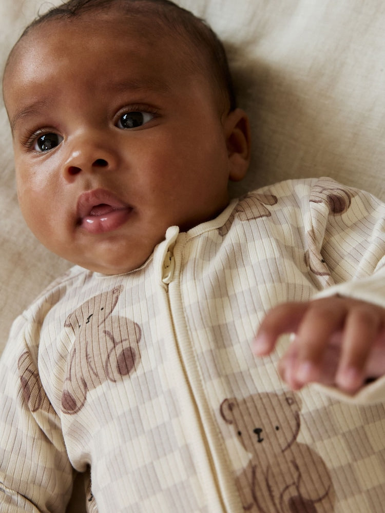Brown Bear Print Two Way Zip Baby Sleepsuits 4 Pack (0mths-2yrs)