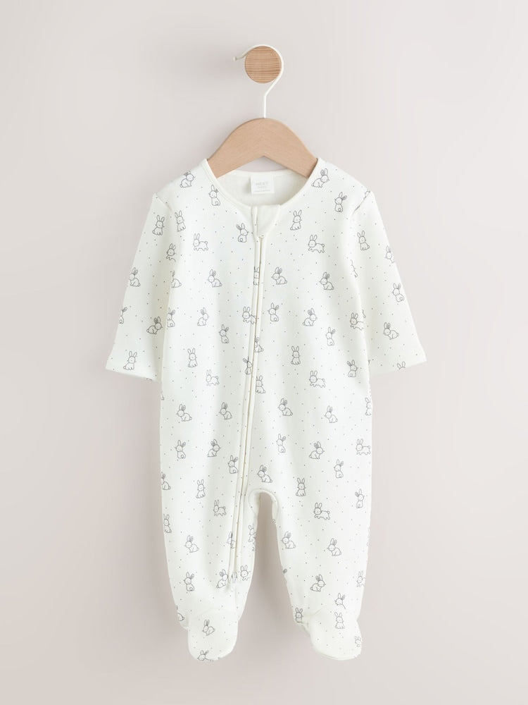 Ecru Fleece Lined Two Way Zip Baby Sleepsuit