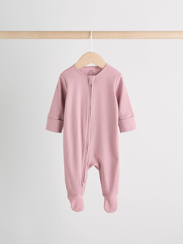 Pink 3 Pack Two Way Zip Baby Sleepsuits (0-2yrs)