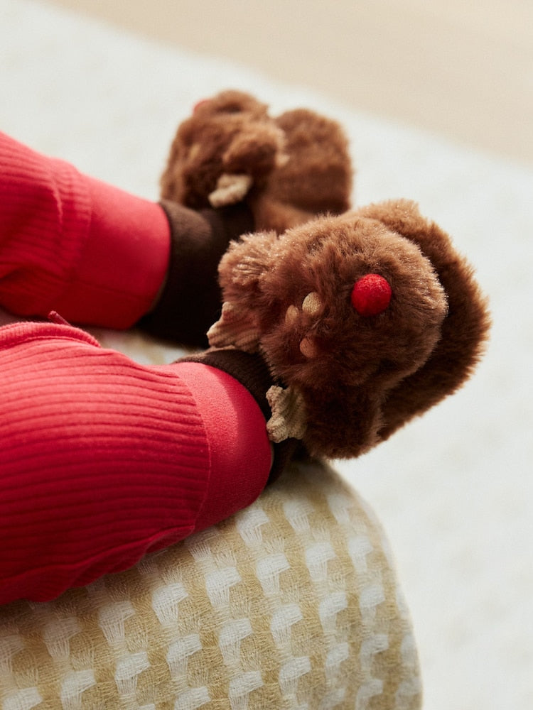 Tan Brown Christmas Reindeer Baby Socks Top Boots (0-18mths)