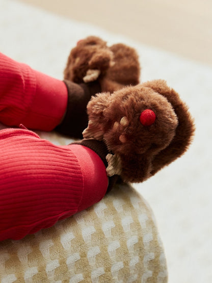 Tan Brown Christmas Reindeer Baby Socks Top Boots (0-18mths)