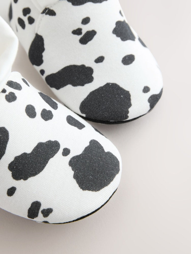 White/Black Cow Print Baby Sock Top Boot Shoes (0-18mths)