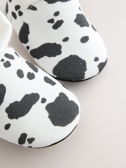 White/Black Cow Print Baby Sock Top Boot Shoes (0-18mths)