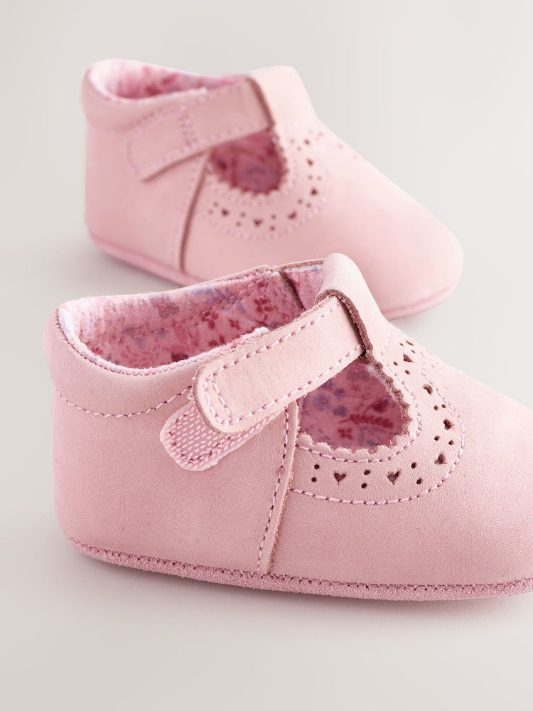 Pink Leather Baby T-Bar Shoes (0-24mths)