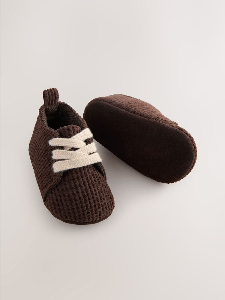 Chocolate Brown Cord Baby Shoes (0-2mths)