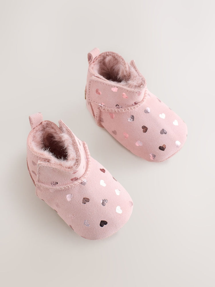 Pink Heart Suede Baby Pull-On Boots (0-24mths)