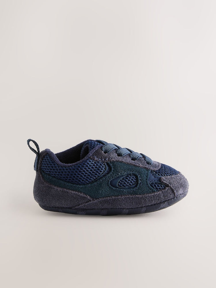 Blue Navy Baby Elastic Lace Slip-Ons Trainers (0-2mths)