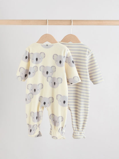 Grey Baby Micro Fleece Two Way Zip Sleepsuits 2 Pack