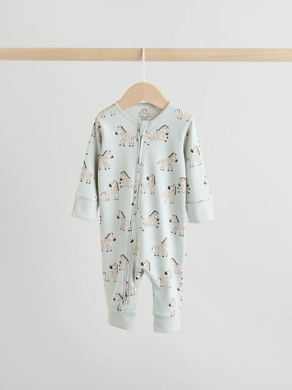 Mint Green Two Way Zip Baby Footless Sleepsuits 3 Pack (0mths-3yrs)