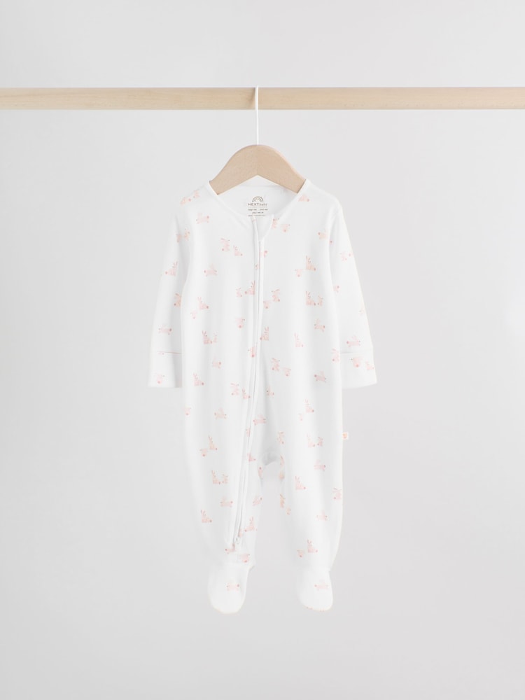 Pink Bunny Two Way Zip Baby Sleepsuits 3 Pack (0mths-2yrs)